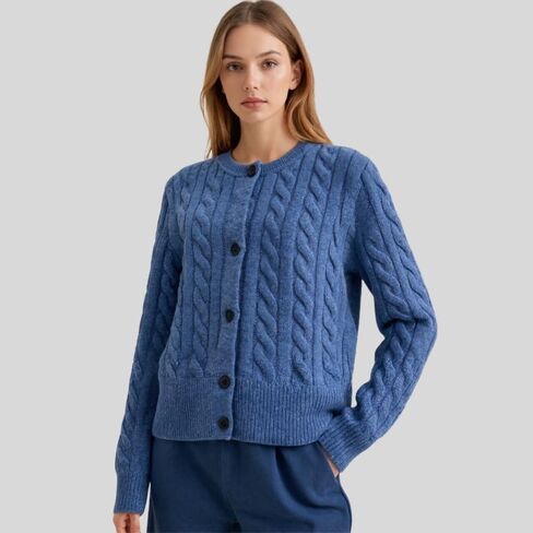 Women's Cashmere and Merino Wool Blend Cable Knit Button Front Cardigan Sweater,Long Sleeve,Thick Knit in Saudi Arabia