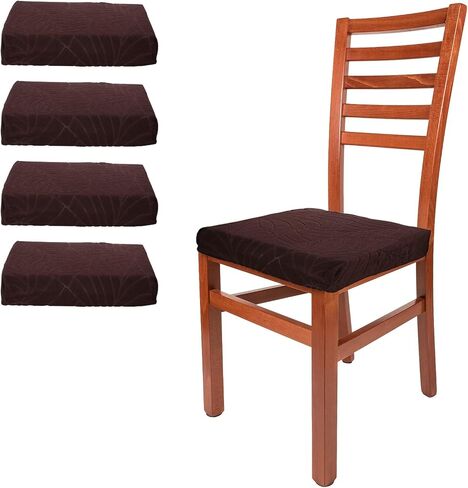 uxcell 4Pcs Stretch Seat Covers, Jacquard Dining Room Chair Seat Slipcover Washable Removable Cushion Protector, Leaf Pattern, Dark Brown in Saudi Arabia