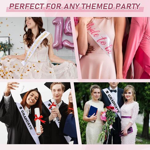 3Pcs White Sashes Blank, Plain Pageant Decorate Satin Sashes for Graduation Sash Birthday Bridal Shower Wedding Party Decorations Make Your Own in Saudi Arabia