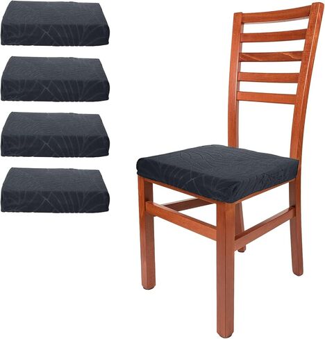 uxcell 4Pcs Stretch Seat Covers, Jacquard Dining Room Chair Seat Slipcover Washable Removable Cushion Protector, Leaf Pattern, Dark Gray in Saudi Arabia