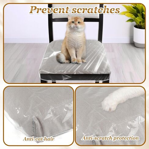 4 Pack Dining Chair Covers, Clear Seat Cover Plastic Covers PVC Seat Protector Waterproof Scratch Resistant Slipcovers with Adjustable Belt Strap Fits Most 21"- 23" Chair in Saudi Arabia