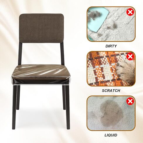 4 Pack Dining Chair Covers, Clear Seat Cover Plastic Covers PVC Seat Protector Waterproof Scratch Resistant Slipcovers with Adjustable Belt Strap Fits Most 21"- 23" Chair in Saudi Arabia
