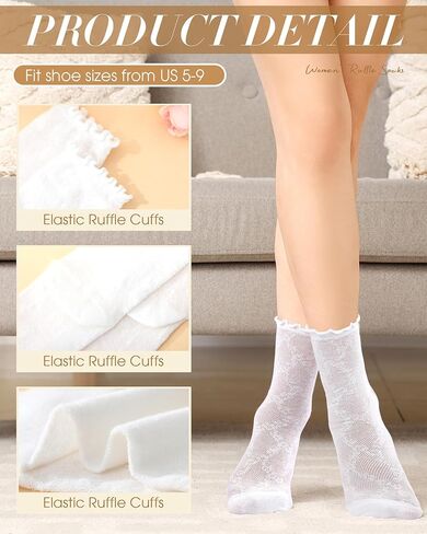 12 Pairs Women's Ruffle Socks Lace Ankle Socks for Women White and Black Mesh Casual Cotton Crew Sock in Saudi Arabia