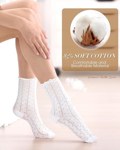 12 Pairs Women's Ruffle Socks Lace Ankle Socks for Women White and Black Mesh Casual Cotton Crew Sock in Saudi Arabia