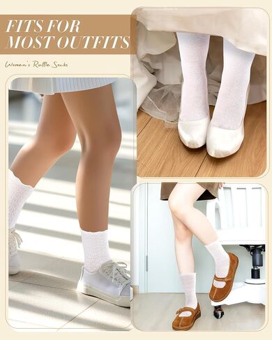 12 Pairs Women's Ruffle Socks Lace Ankle Socks for Women White and Black Mesh Casual Cotton Crew Sock in Saudi Arabia