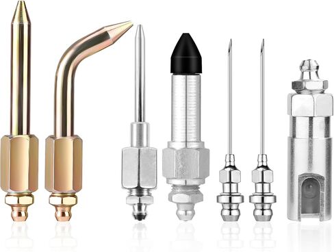 7pcs مجموعة ملحقات بندقية الشحوم ، تشتمل على فوهة شحنة ، موزع طرف إبرة واحد ، تركيب مفصل مطاطي ، فوهة مستقيمة ، ملحقات مقرنة محول المرفق ، للمساحات الصغيرة in Kuwait