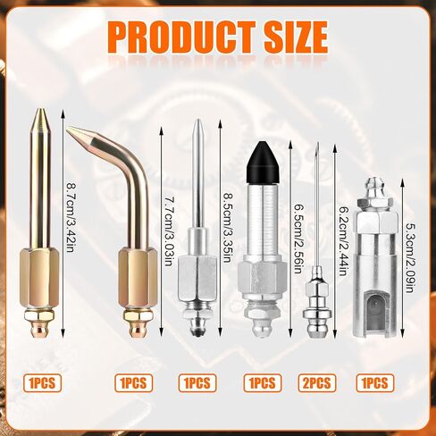 7pcs مجموعة ملحقات بندقية الشحوم ، تشتمل على فوهة شحنة ، موزع طرف إبرة واحد ، تركيب مفصل مطاطي ، فوهة مستقيمة ، ملحقات مقرنة محول المرفق ، للمساحات الصغيرة in Kuwait