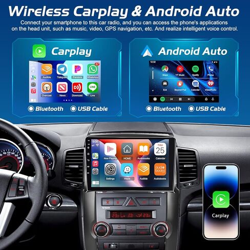 [2+64G] راديو سيارة لكيا سورينتو 2009-2012 مع تشغيل لاسلكي وأندرويد أوتو - ستيريو سيارة أندرويد 10.1 بوصة تعمل باللمس - واجهة مستخدم متعددة/نظام تحديد المواقع العالمي/واي فاي/SWC + كاميرا احتياطية AHD in Kuwait