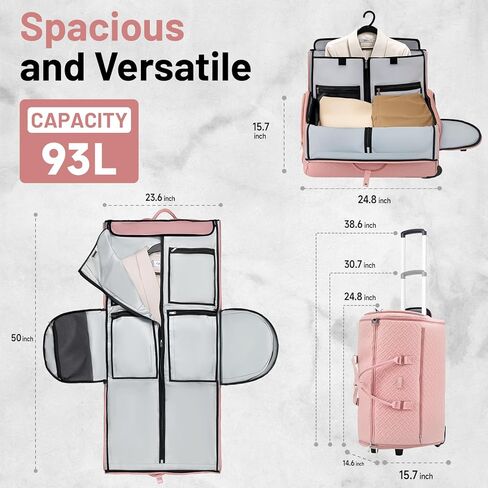 93L Carry On Garment Duffle Bag مع عجلات ، حقيبة ملابس قابلة للتحويل قابلة للتحويل للسفر مع مقصورة الأحذية ، حقيبة بدلة مقاومة للماء للرجال للرجال نساء in Kuwait