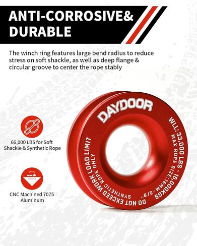 DAYDOOR Heavy Duty Recovery Ring, 66,000 LBS 7075 Aluminum Winch Snatch Ring for Soft Shackle & Synthetic Rope, Essential Off-Road 4x4 Recovery Gear for Truck, Jeep, ATV, UTV(Red) in Kuwait