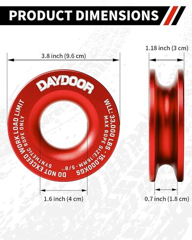 DAYDOOR Heavy Duty Recovery Ring, 66,000 LBS 7075 Aluminum Winch Snatch Ring for Soft Shackle & Synthetic Rope, Essential Off-Road 4x4 Recovery Gear for Truck, Jeep, ATV, UTV(Red) in Kuwait