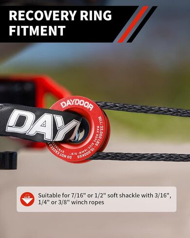 DAYDOOR Heavy Duty Recovery Ring, 66,000 LBS 7075 Aluminum Winch Snatch Ring for Soft Shackle & Synthetic Rope, Essential Off-Road 4x4 Recovery Gear for Truck, Jeep, ATV, UTV(Red) in Kuwait