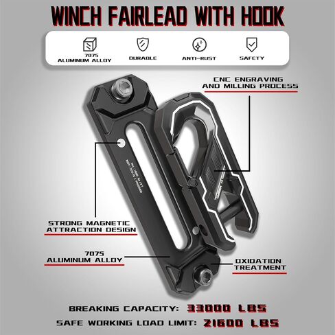 10 بوصة Winch fairlead مع خطاف السحب ، خطاف الرافعة البليت - مرفق ونش الألومنيوم خفيفة الوزن للحبل الاصطناعي - الحد الأقصى للحمل 20،000 رطل ، قيود سريعة لاستعادة الشاحنة على الطرق الوعرة على الطرق الوعرة in Kuwait