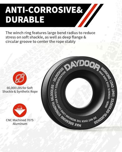 DAYDOOR Heavy Duty Recovery Ring, 66,000 LBS 7075 Aluminum Winch Snatch Ring for Soft Shackle & Synthetic Rope, Essential Off-Road 4x4 Recovery Gear for Truck, Jeep, ATV, UTV(Red) in Kuwait