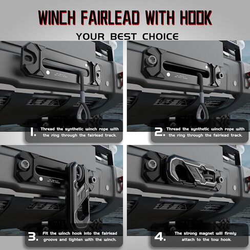 10 بوصة Winch fairlead مع خطاف السحب ، خطاف الرافعة البليت - مرفق ونش الألومنيوم خفيفة الوزن للحبل الاصطناعي - الحد الأقصى للحمل 20،000 رطل ، قيود سريعة لاستعادة الشاحنة على الطرق الوعرة على الطرق الوعرة in Kuwait