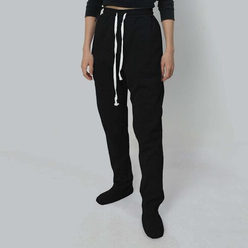 Adult Footed Sweatpants Winter Soft Warm Elastic Waist Solid Sweatpants Casual Loose Loungewear Comfy Trousers with Feet in Saudi Arabia
