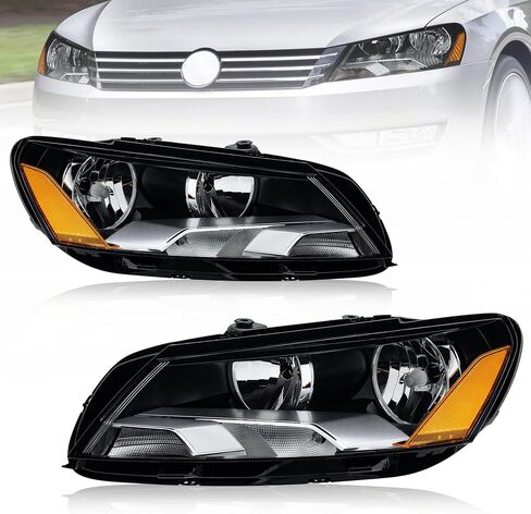 Headlight Assembly Compatible with 2012 2013 2014 2015 VW PASSAT Black Housing/Amber Reflector 561941006D, 561941005D Driver and Passenger side Front Lamp in Saudi Arabia