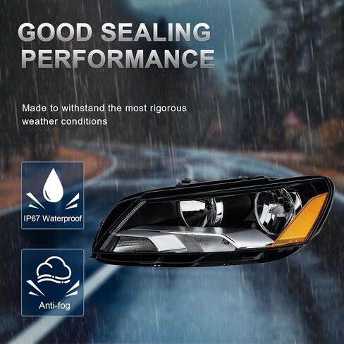 Headlight Assembly Compatible with 2012 2013 2014 2015 VW PASSAT Black Housing/Amber Reflector 561941006D, 561941005D Driver and Passenger side Front Lamp in Saudi Arabia
