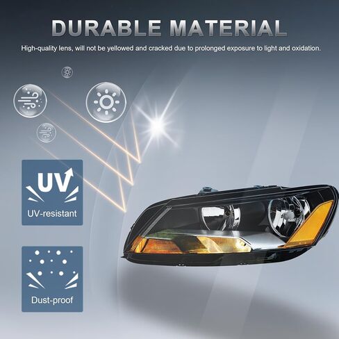 Headlight Assembly Compatible with 2012 2013 2014 2015 VW PASSAT Black Housing/Amber Reflector 561941006D, 561941005D Driver and Passenger side Front Lamp in Saudi Arabia
