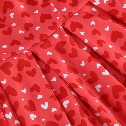 Valentine's Maxi Dresses for Women Heart Print Short Sleeve Pleated Dress Dressy Cute A-Line Flowy Swing Dresses in Saudi Arabia