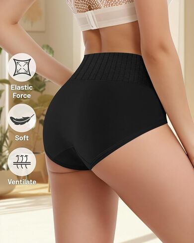 Women's High Waisted Cotton Ribbed Briefs, Breathable Soft Stretch Full Coverage Panties 4-Pack in Saudi Arabia