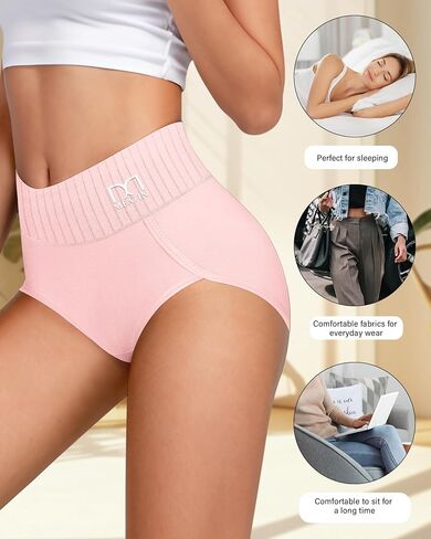 Women's High Waisted Cotton Ribbed Briefs, Breathable Soft Stretch Full Coverage Panties 4-Pack in Saudi Arabia