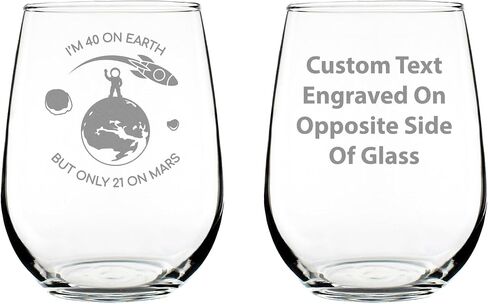 Age on Mars 40 - Stemless Wine Glass Gift - Unique Funny 40th Birthday Gifts for Women and Men - Large 17 Ounce in Saudi Arabia