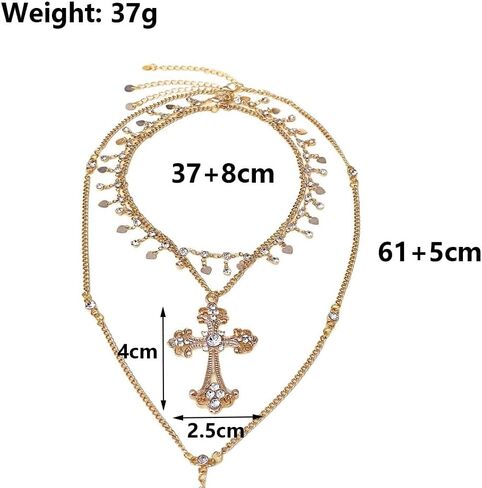 GIGB PBDK Layered Chunky Gold Cross Lariat Necklace for Women,Vintage Y Shaped Long Pendant Statement Necklace,Exquisite Heart Zircon Jewelry Accessories Gifts in Saudi Arabia