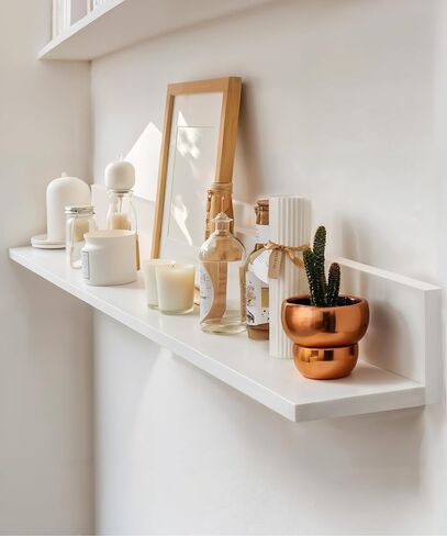 أرفف عائمة طويلة للجدار، أرفف تخزين مقاس 24 بوصة لمطبخ غرفة النوم وغرفة المعيشة، رف كبير مثبت على الحائط لمنظم عرض نباتات الكتب، ديكور منزلي ريفي طبيعي من الخشب الصلب in Kuwait