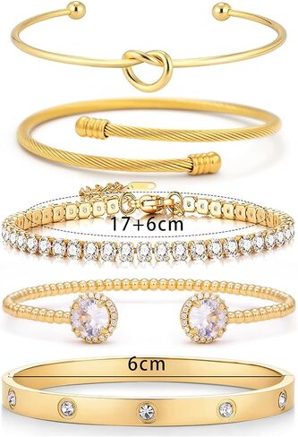 14K Gold and Silver Tennis Bracelet Set for Women with Cubic Zirconia Trendy Gift Jewelry in Saudi Arabia