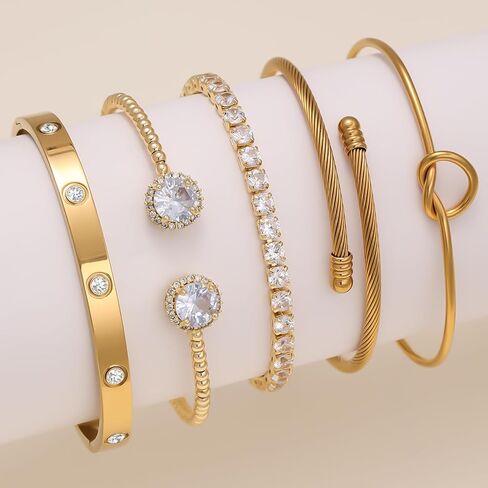 14K Gold and Silver Tennis Bracelet Set for Women with Cubic Zirconia Trendy Gift Jewelry in Saudi Arabia