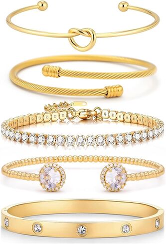 14K Gold and Silver Tennis Bracelet Set for Women with Cubic Zirconia Trendy Gift Jewelry in Saudi Arabia