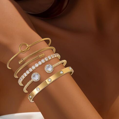 14K Gold and Silver Tennis Bracelet Set for Women with Cubic Zirconia Trendy Gift Jewelry in Saudi Arabia