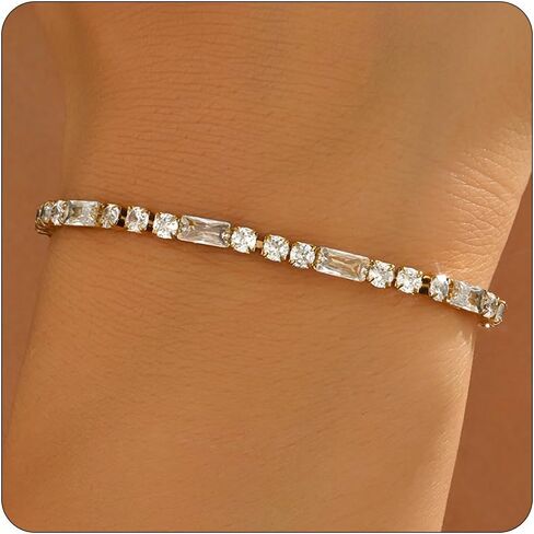 Tennis Bracelet for Women 18K Gold Plated Cubic Zirconia Bracelet Dainty Diamond Adjustable Bracelet Trendy Jewelry Gift in Kuwait