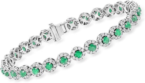 روس سايمونز 3.20 CT. T.W. الزمرد و 2.68 CT. T.W. سوار تنس الماس بالذهب الأبيض 14 كيلو بايت in Saudi Arabia