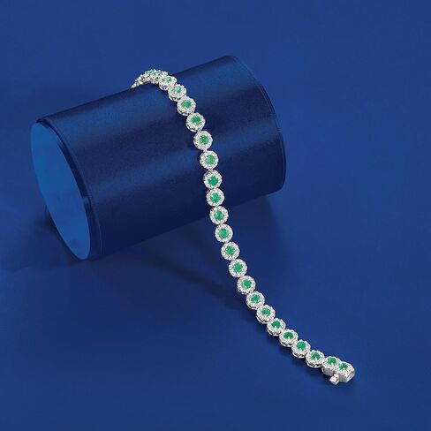 روس سايمونز 3.20 CT. T.W. الزمرد و 2.68 CT. T.W. سوار تنس الماس بالذهب الأبيض 14 كيلو بايت in Saudi Arabia