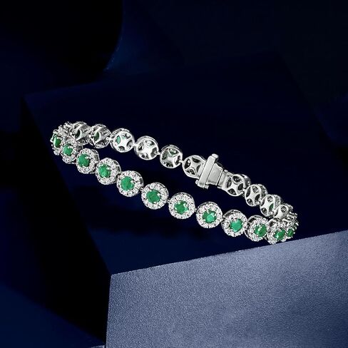 روس سايمونز 3.20 CT. T.W. الزمرد و 2.68 CT. T.W. سوار تنس الماس بالذهب الأبيض 14 كيلو بايت in Saudi Arabia