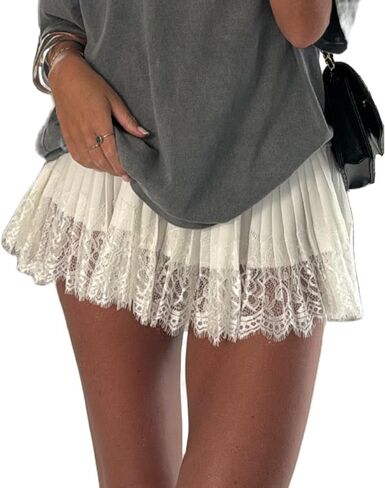 Women Y2k Lace Slip Skirt Ruffle Pleated Layered Flowy Mini Skirts in Kuwait
