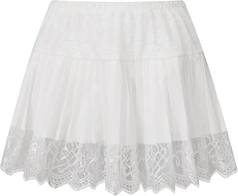 Women Y2k Lace Slip Skirt Ruffle Pleated Layered Flowy Mini Skirts in Kuwait