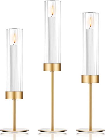 Gold Hurricane Candle Holders Set of 3 for Glass Taper Candle Holders,Candlestick Holder for Wedding, Dinning, Party Decorative, Home Decor, Anniversary，3 Brass in Saudi Arabia