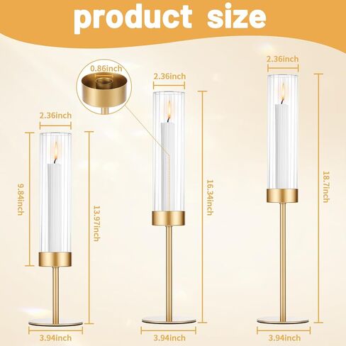 Gold Hurricane Candle Holders Set of 3 for Glass Taper Candle Holders,Candlestick Holder for Wedding, Dinning, Party Decorative, Home Decor, Anniversary，3 Brass in Saudi Arabia