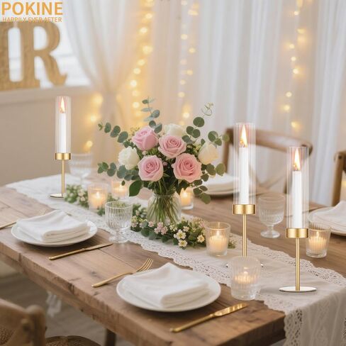 Gold Hurricane Candle Holders Set of 3 for Glass Taper Candle Holders,Candlestick Holder for Wedding, Dinning, Party Decorative, Home Decor, Anniversary，3 Brass in Saudi Arabia