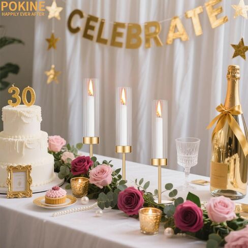 Gold Hurricane Candle Holders Set of 3 for Glass Taper Candle Holders,Candlestick Holder for Wedding, Dinning, Party Decorative, Home Decor, Anniversary，3 Brass in Saudi Arabia