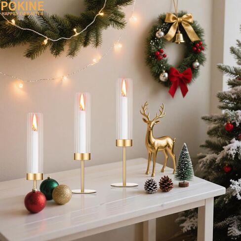 Gold Hurricane Candle Holders Set of 3 for Glass Taper Candle Holders,Candlestick Holder for Wedding, Dinning, Party Decorative, Home Decor, Anniversary，3 Brass in Saudi Arabia