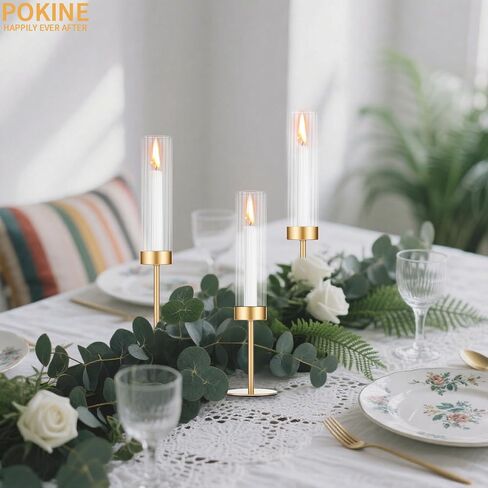Gold Hurricane Candle Holders Set of 3 for Glass Taper Candle Holders,Candlestick Holder for Wedding, Dinning, Party Decorative, Home Decor, Anniversary，3 Brass in Saudi Arabia