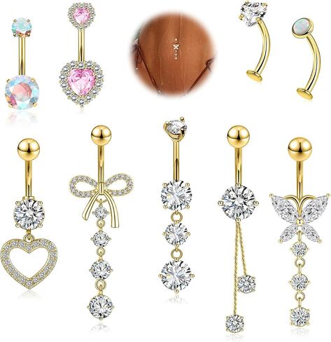 Silver/Gold Belly Button Rings Stainless Steel Belly Rings CZ Belly Button for Women Navel Piercings Pack 14G Dangle Women Navel Piercing Jewelry in Saudi Arabia