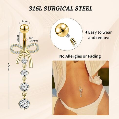 Silver/Gold Belly Button Rings Stainless Steel Belly Rings CZ Belly Button for Women Navel Piercings Pack 14G Dangle Women Navel Piercing Jewelry in Saudi Arabia