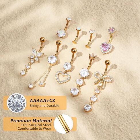 Silver/Gold Belly Button Rings Stainless Steel Belly Rings CZ Belly Button for Women Navel Piercings Pack 14G Dangle Women Navel Piercing Jewelry in Saudi Arabia
