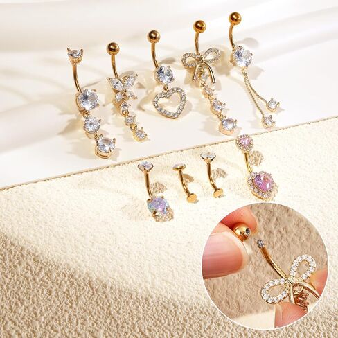 Silver/Gold Belly Button Rings Stainless Steel Belly Rings CZ Belly Button for Women Navel Piercings Pack 14G Dangle Women Navel Piercing Jewelry in Saudi Arabia