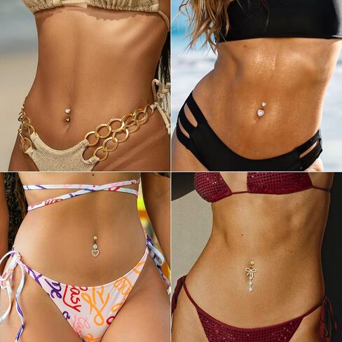 Silver/Gold Belly Button Rings Stainless Steel Belly Rings CZ Belly Button for Women Navel Piercings Pack 14G Dangle Women Navel Piercing Jewelry in Saudi Arabia